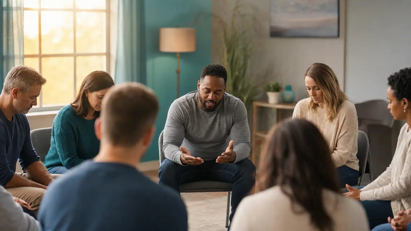 A Christ-centered recovery support circle joined in prayer